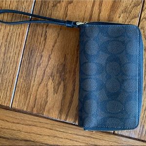 Coach black and brown zip wristlet wallet
